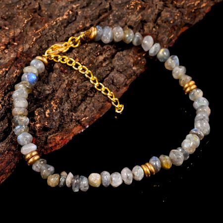 Handmade Labradorite Beaded Bracelet for Women in Brass with 22k Gold Plating